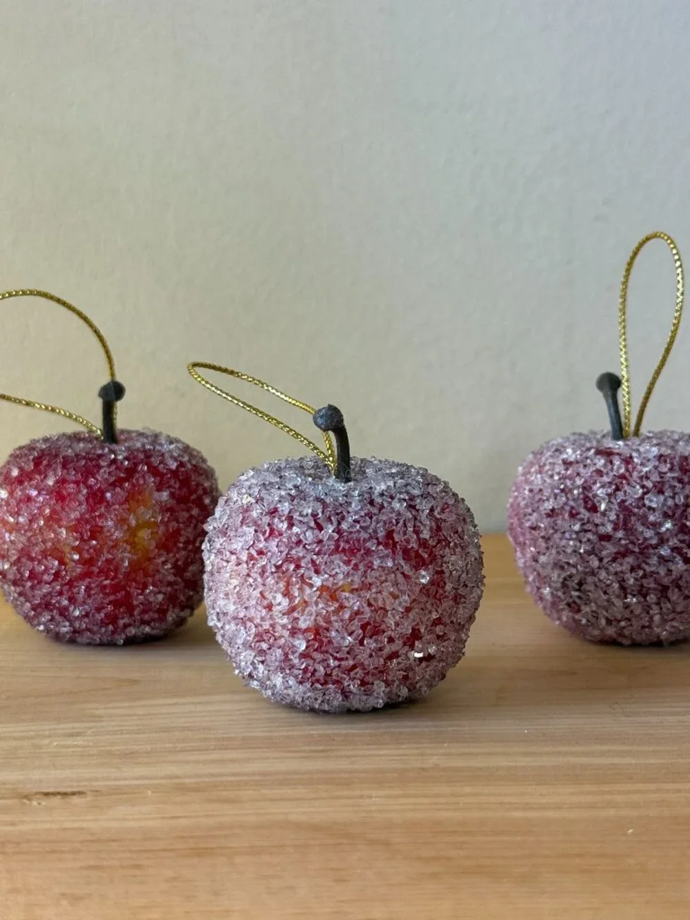 Vintage Sugared Apple Ornaments Set of 3 Retro Holiday Décor #2